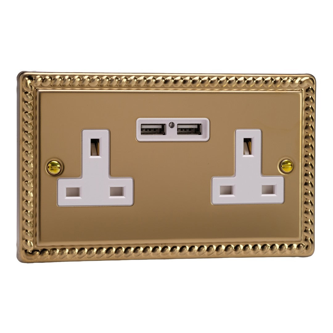 Varilight 13A Unswitched Socket with 2 x 12W Shared USB A Charging Ports