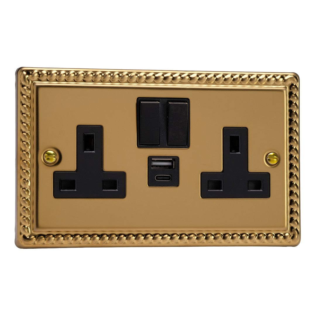 Varilight Double Socket with 20W Shared USB A & C Charging Ports