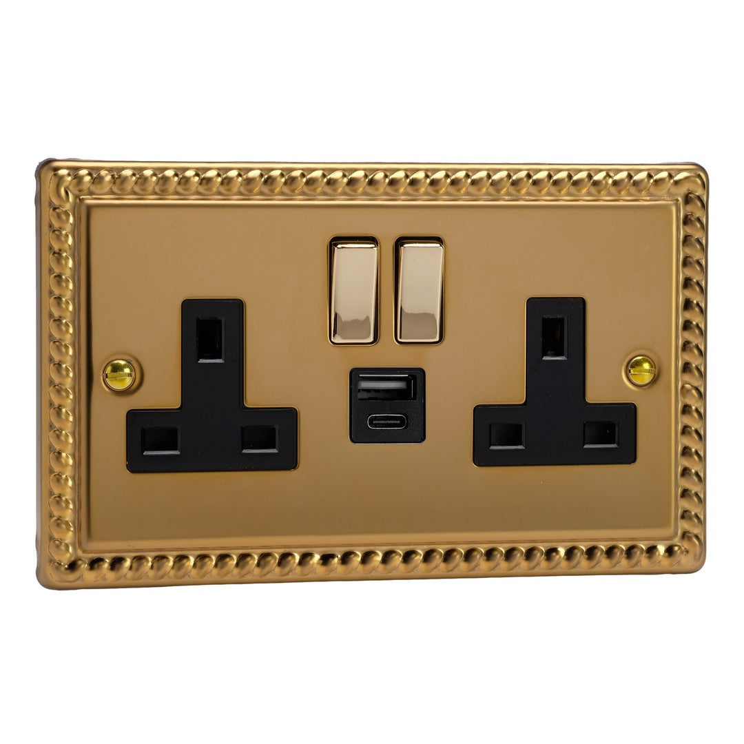 Varilight Double Socket with 20W Shared USB A & C Charging Ports