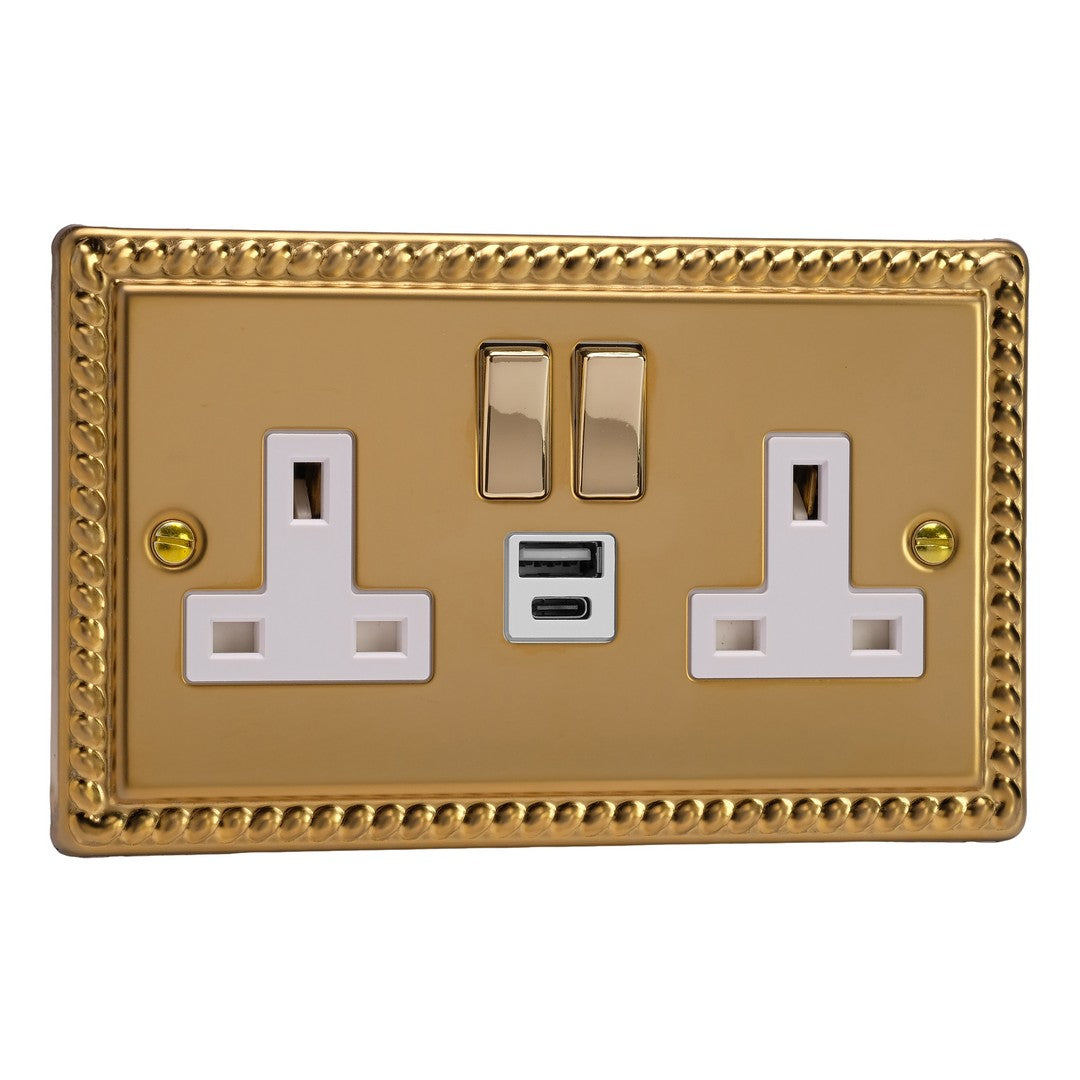 Varilight Double Socket with 20W Shared USB A & C Charging Ports