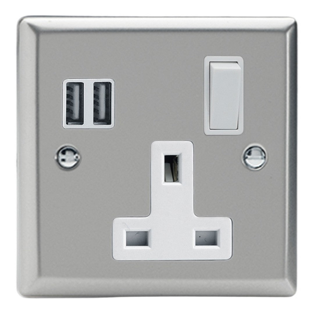 Varilight 13A Switched Socket with 2 x 17W Shared USB A Charging Ports