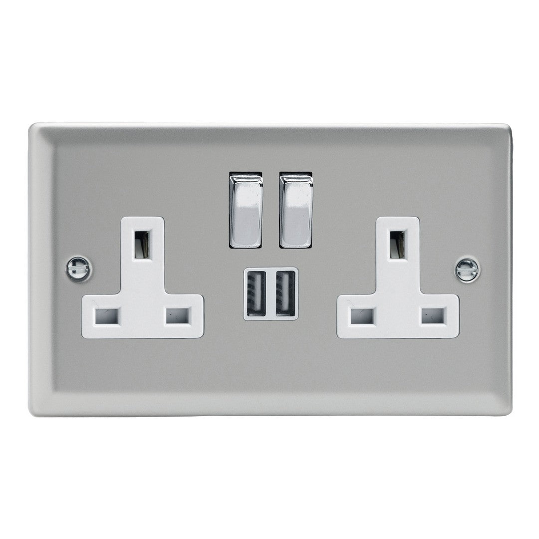 Varilight Double Socket with 2 x 12W Shared USB A Charging Ports