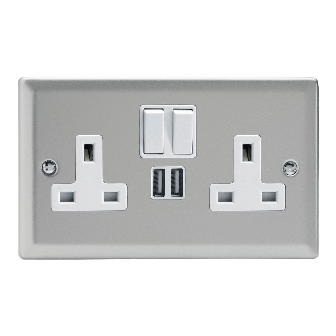 Varilight Double Socket with 2 x 12W Shared USB A Charging Ports
