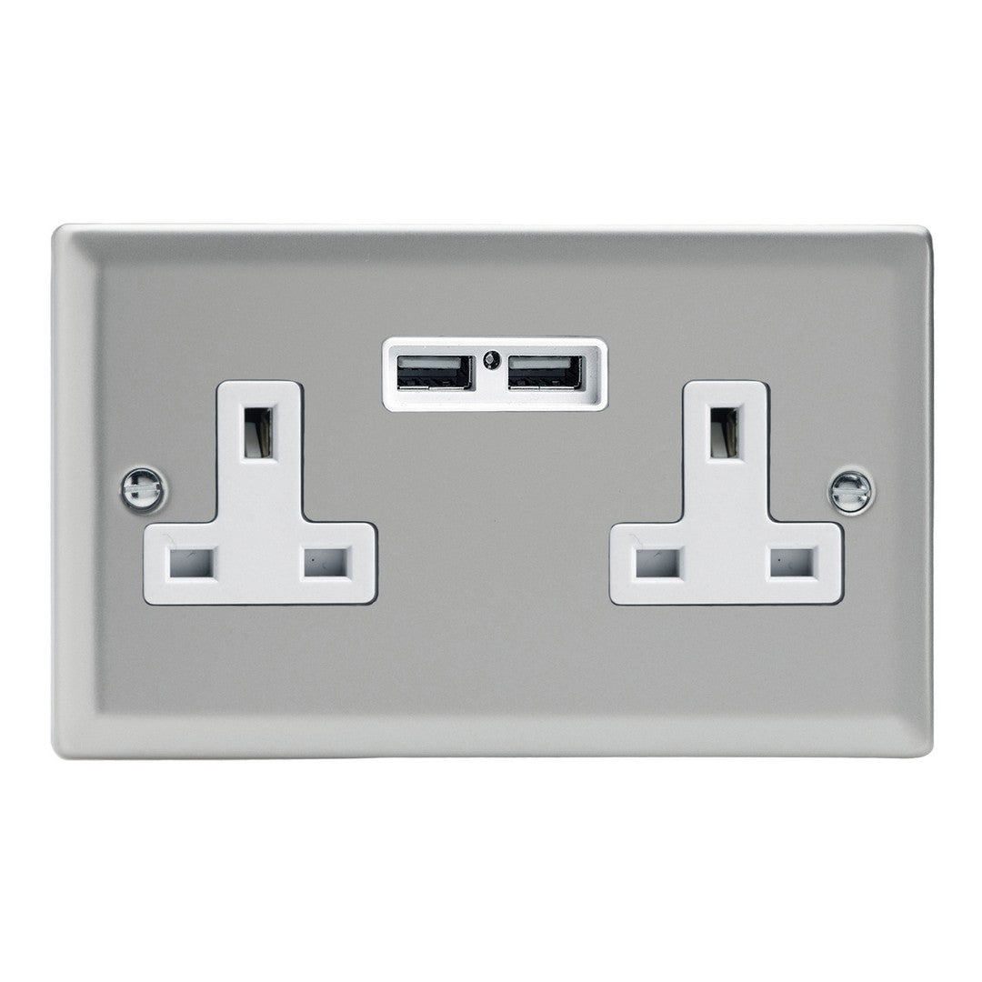 Varilight 13A Unswitched Socket with 2 x 12W Shared USB A Charging Ports