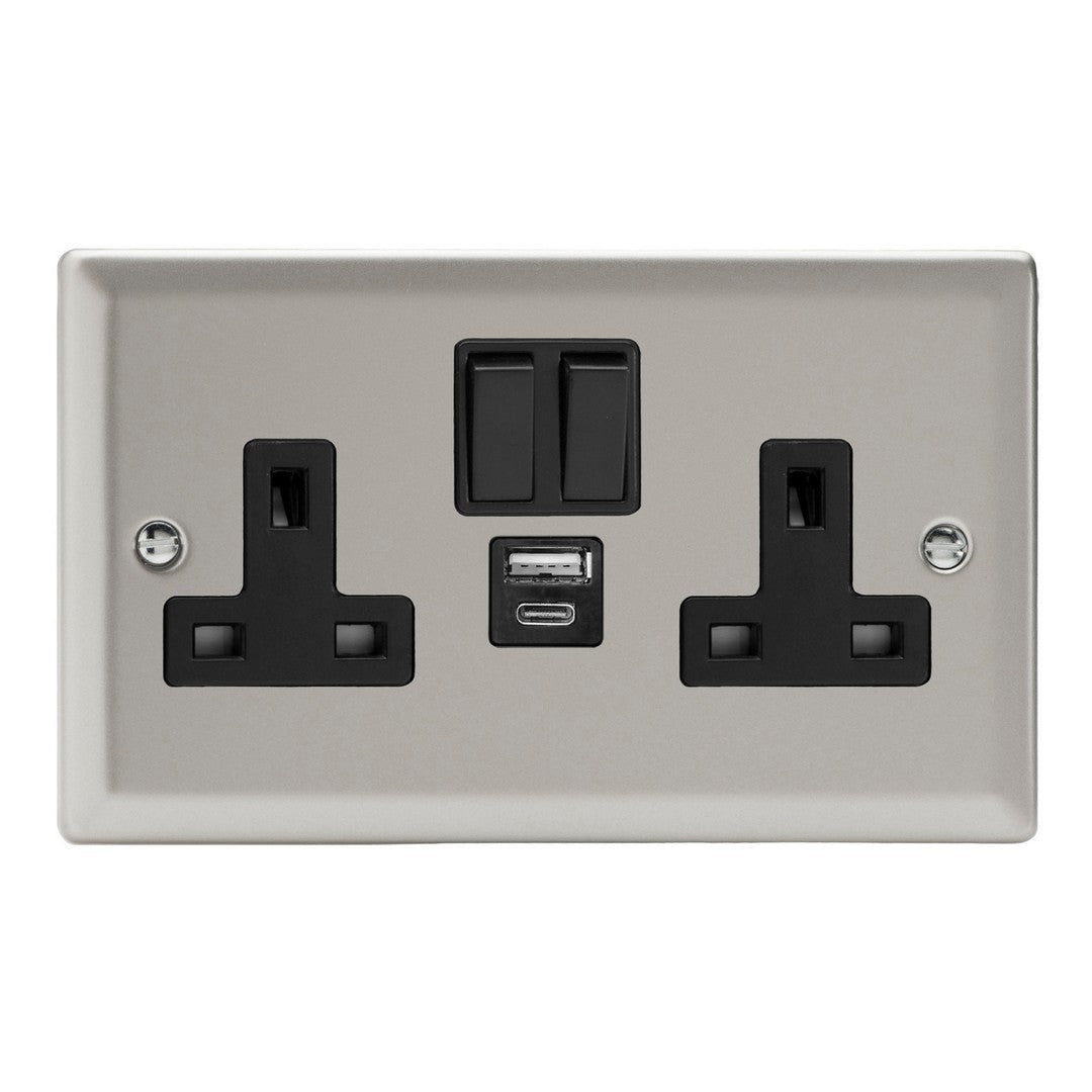 Varilight Double Socket with 20W Shared USB A & C Charging Ports