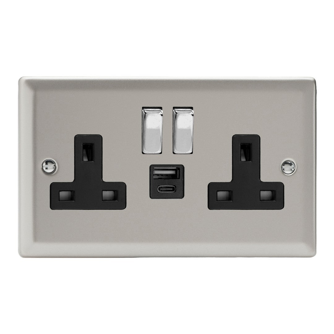 Varilight Double Socket with 20W Shared USB A & C Charging Ports