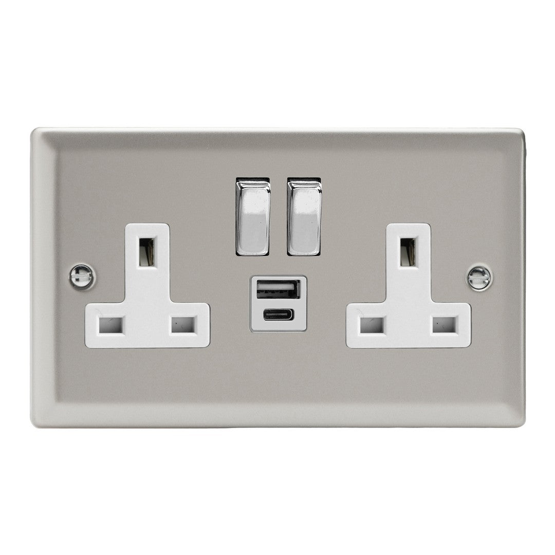 Varilight Double Socket with 20W Shared USB A & C Charging Ports