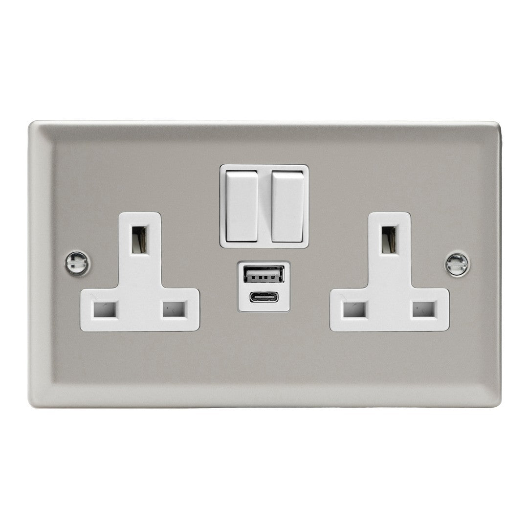Varilight Double Socket with 20W Shared USB A & C Charging Ports