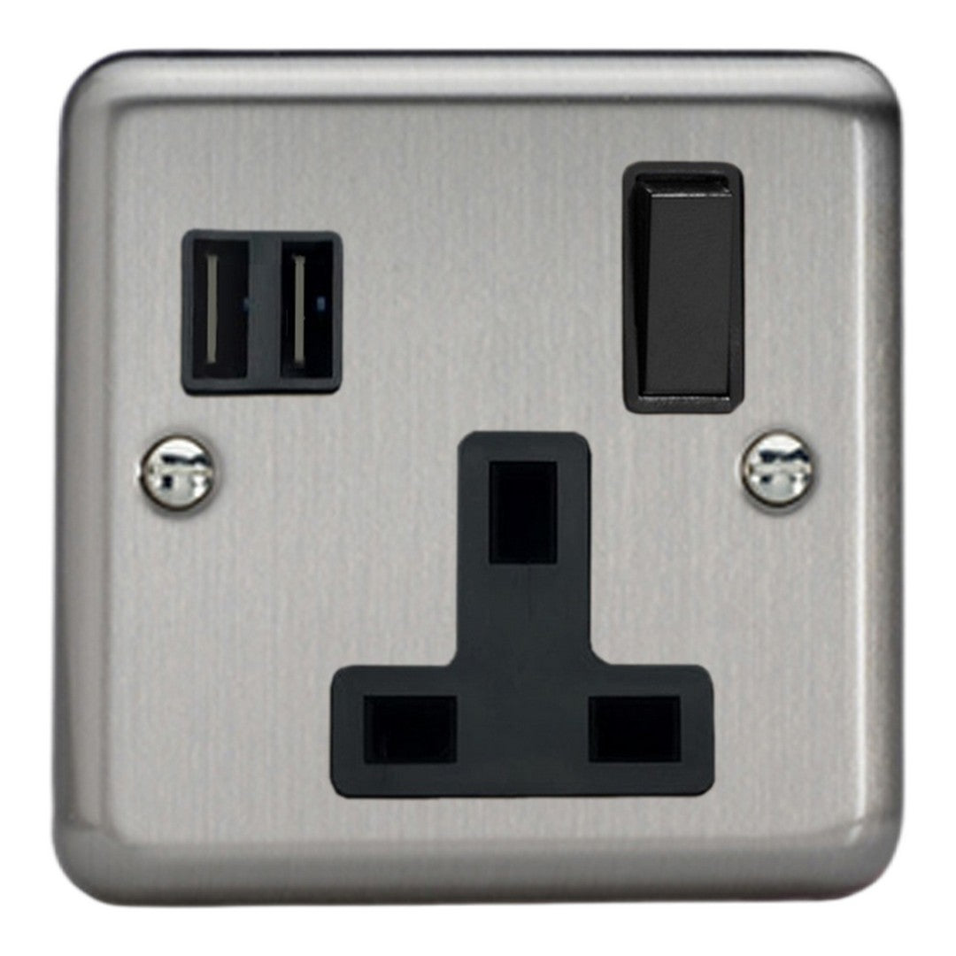 Varilight 13A Switched Socket with 2 x 17W Shared USB A Charging Ports