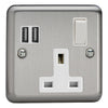 Varilight 13A Switched Socket with 2 x 17W Shared USB A Charging Ports