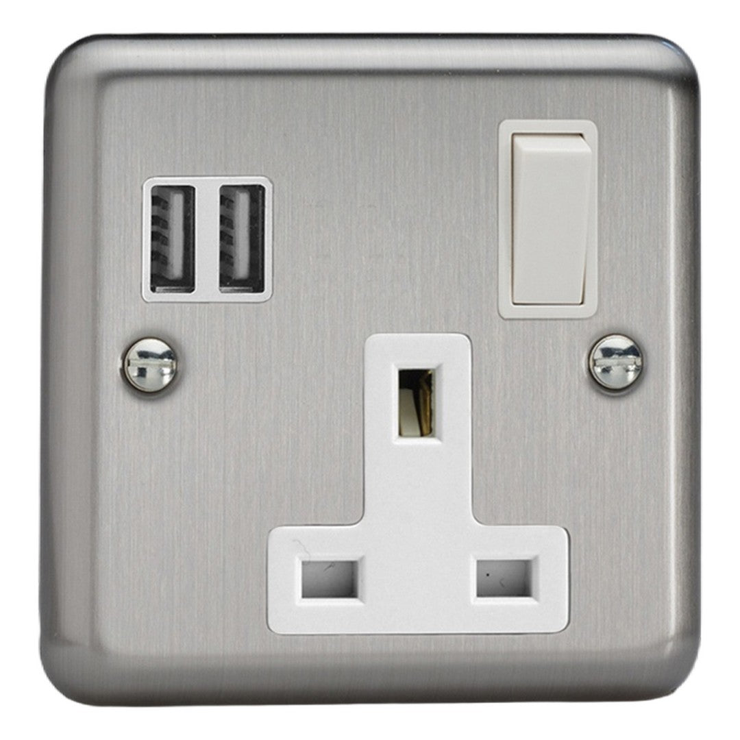 Varilight 13A Switched Socket with 2 x 17W Shared USB A Charging Ports