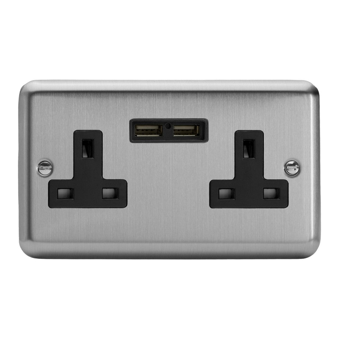 Varilight 13A Unswitched Socket with 2 x 12W Shared USB A Charging Ports