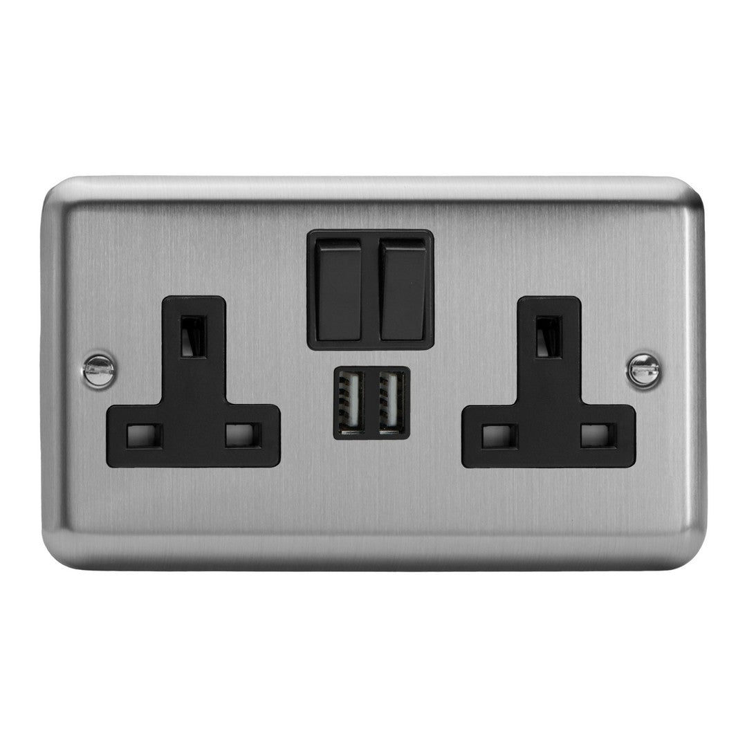 Varilight Double Socket with 2 x 12W Shared USB A Charging Ports