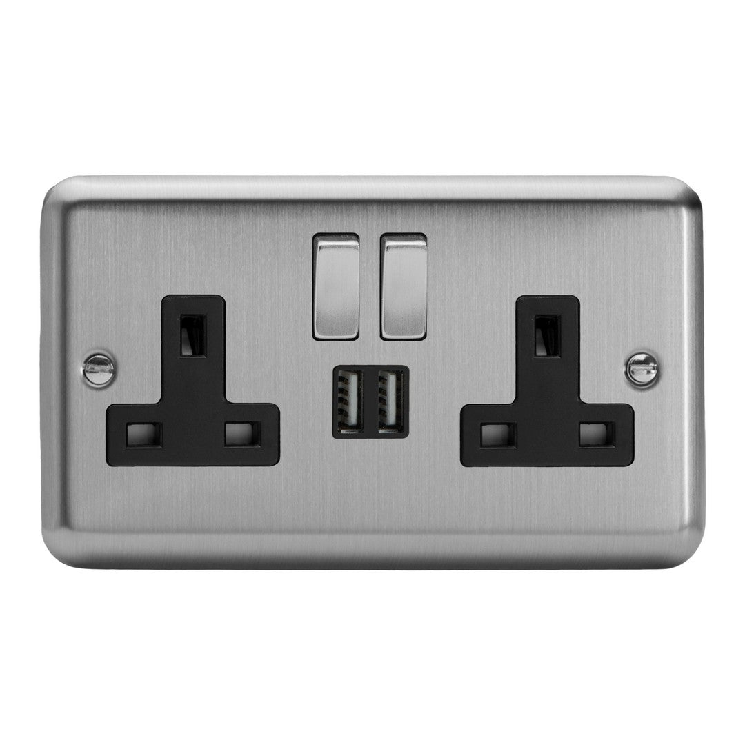 Varilight Double Socket with 2 x 12W Shared USB A Charging Ports