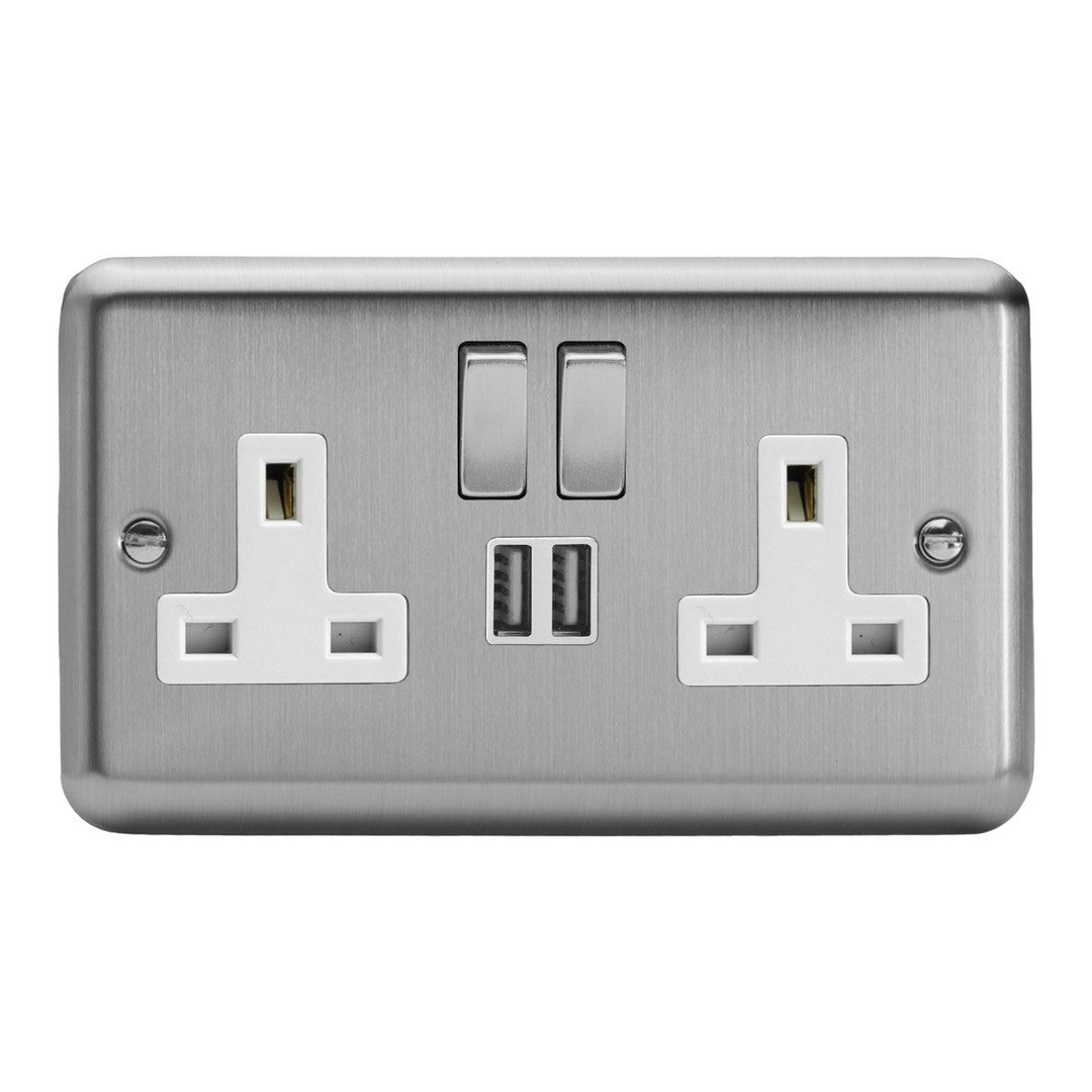 Varilight Double Socket with 2 x 12W Shared USB A Charging Ports