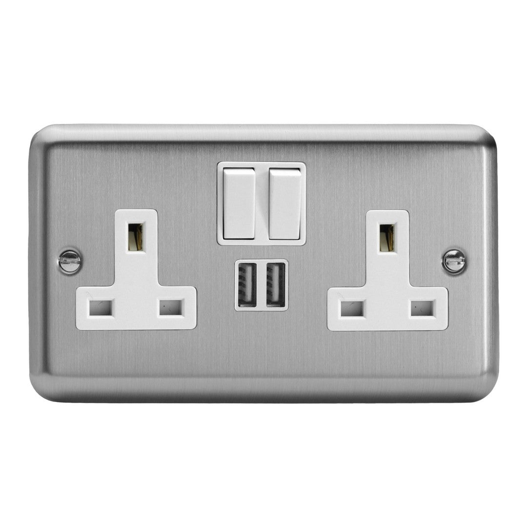 Varilight Double Socket with 2 x 12W Shared USB A Charging Ports