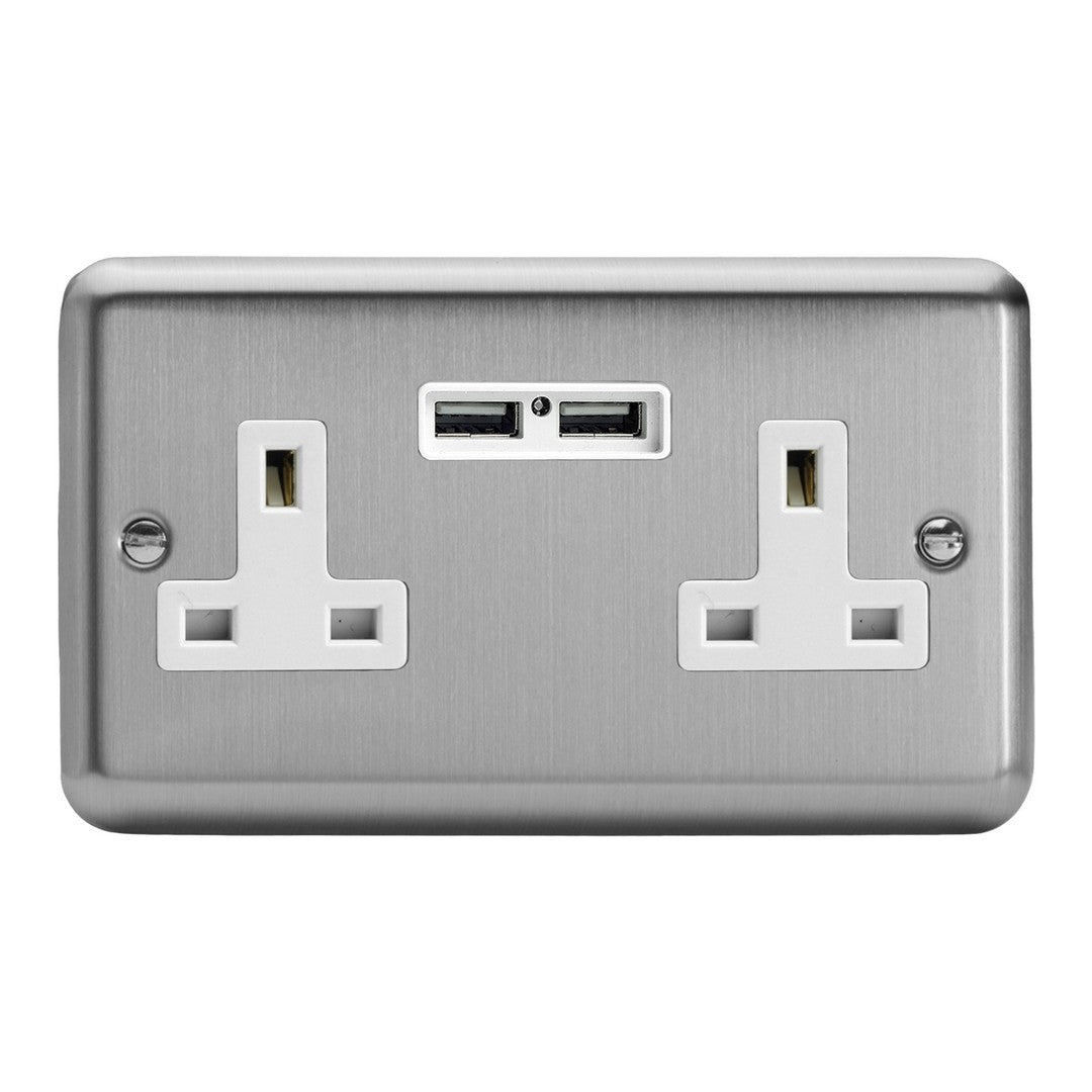 Varilight 13A Unswitched Socket with 2 x 12W Shared USB A Charging Ports
