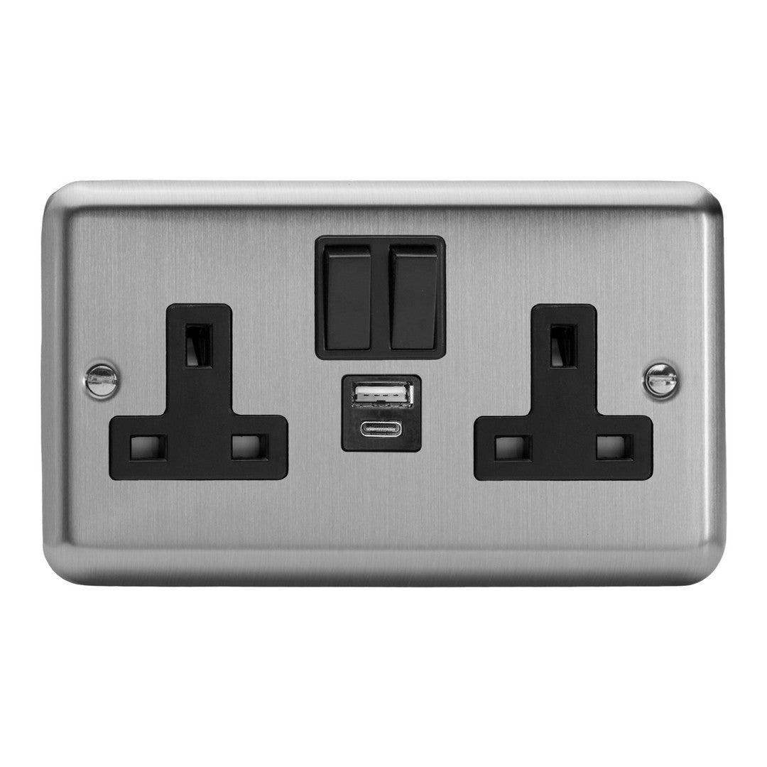 Varilight Double Socket with 20W Shared USB A & C Charging Ports