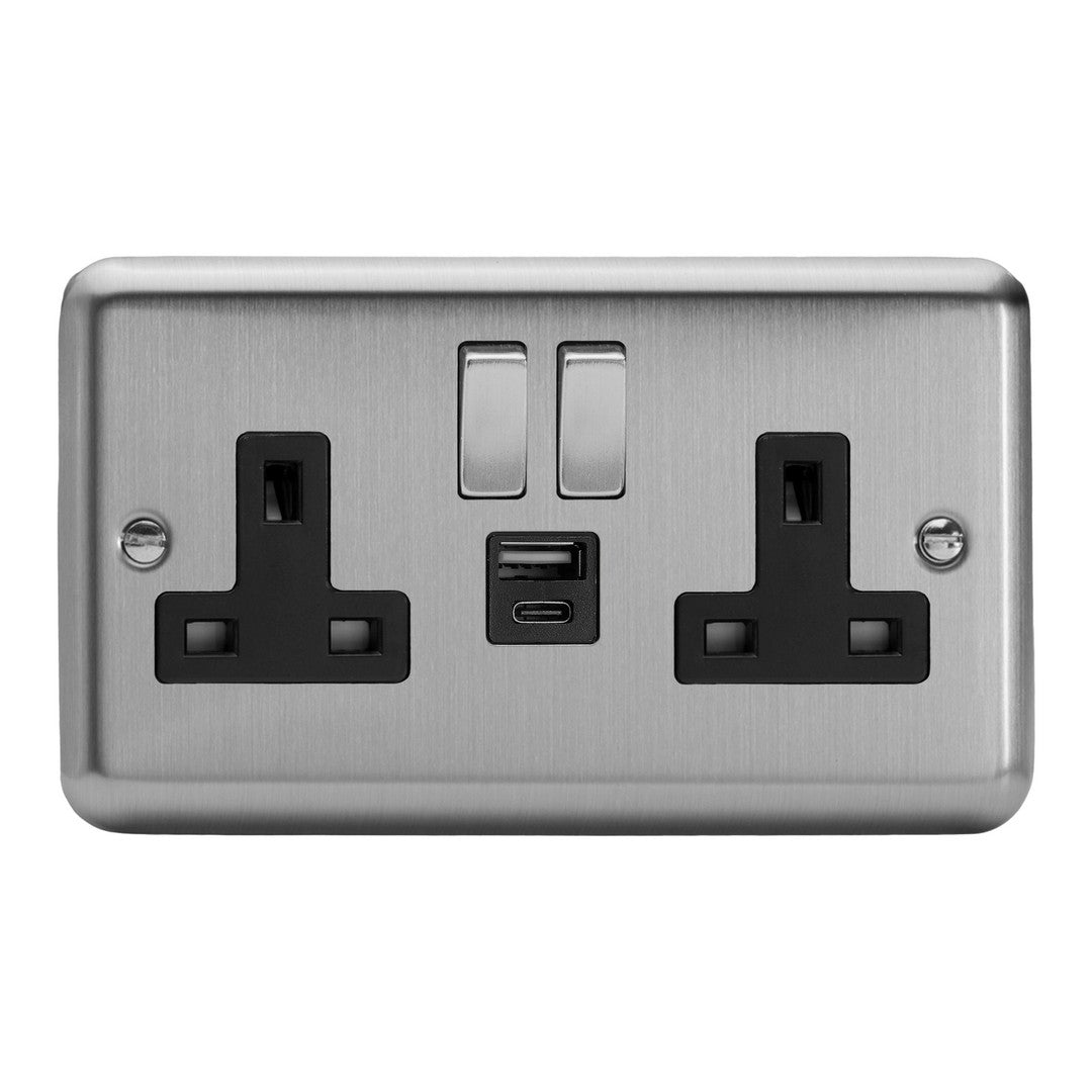 Varilight Double Socket with 20W Shared USB A & C Charging Ports