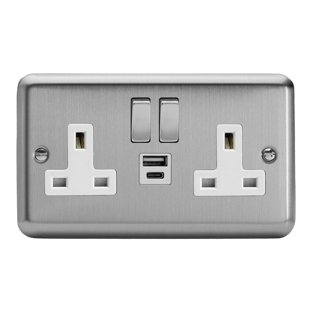 Varilight Double Socket with 20W Shared USB A & C Charging Ports