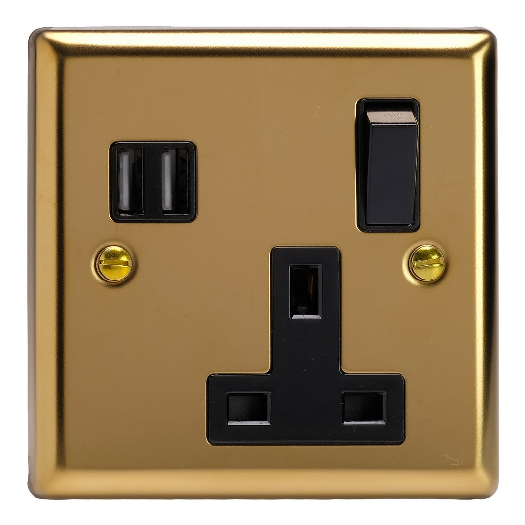 Varilight 13A Switched Socket with 2 x 17W Shared USB A Charging Ports