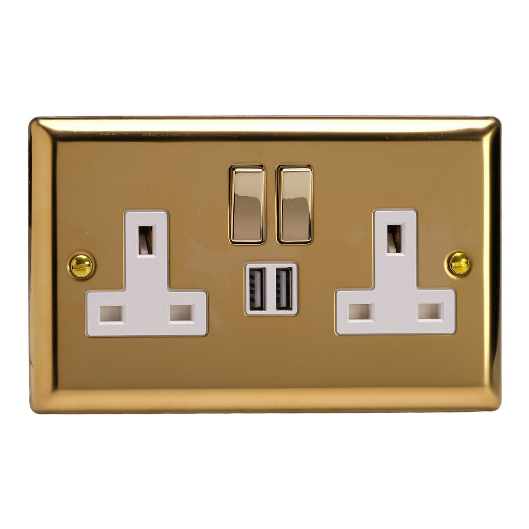 Varilight Double Socket with 2 x 12W Shared USB A Charging Ports