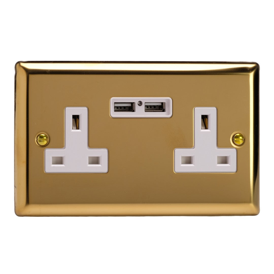 Varilight 13A Unswitched Socket with 2 x 12W Shared USB A Charging Ports