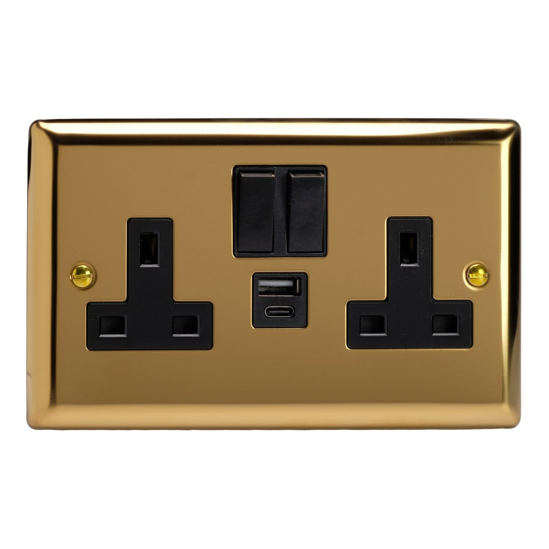 Varilight Double Socket with 20W Shared USB A & C Charging Ports