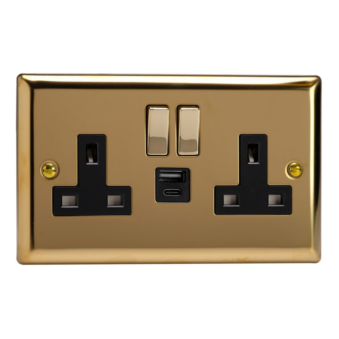 Varilight Double Socket with 20W Shared USB A & C Charging Ports