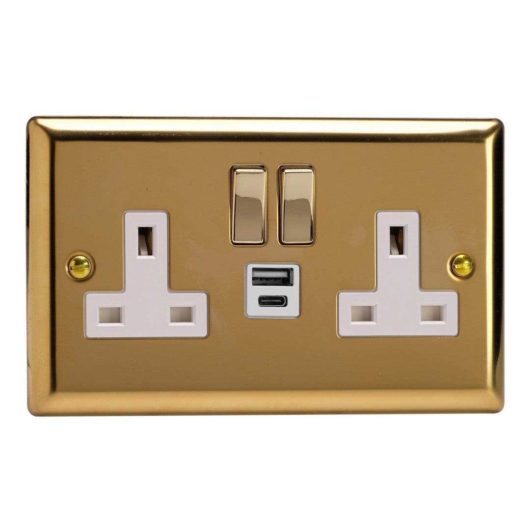Varilight Double Socket with 20W Shared USB A & C Charging Ports